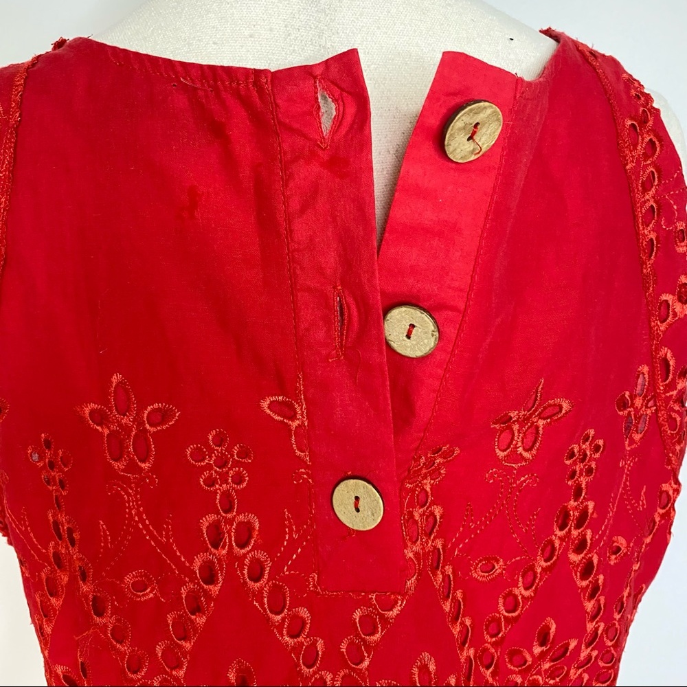 Sabo Skirt Mini Dress Red Sleeveless Eyelet Spring Summer 12 Medium - Picture 3 of 11